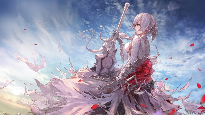 Anime Girl Warrior with Sword and Rose Dress 4K
