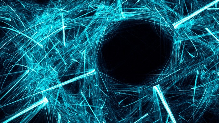 Abstract blue light streaks around black circle