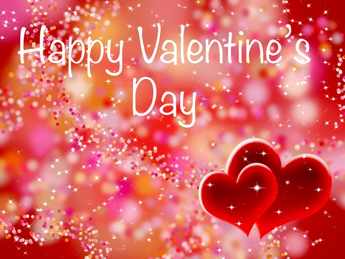 Sparkling Red Hearts with Valentine's Day Greeting