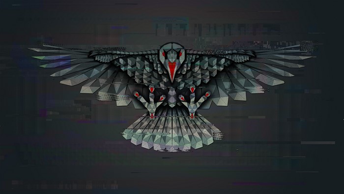 Geometric Crow with Red Eyes