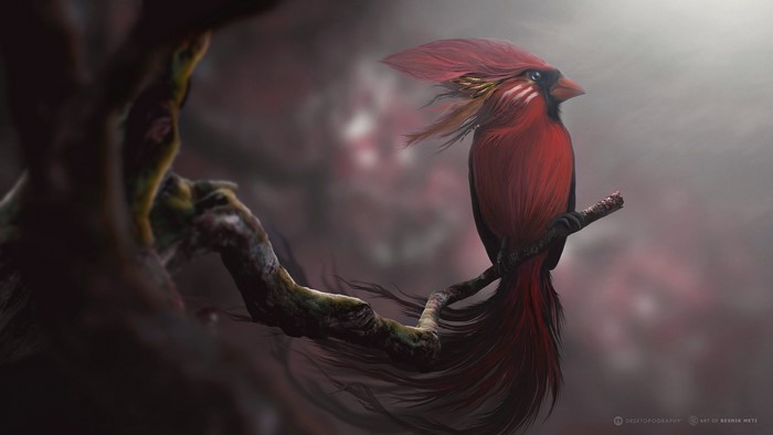 Fantasy Cardinal Bird on a Branch