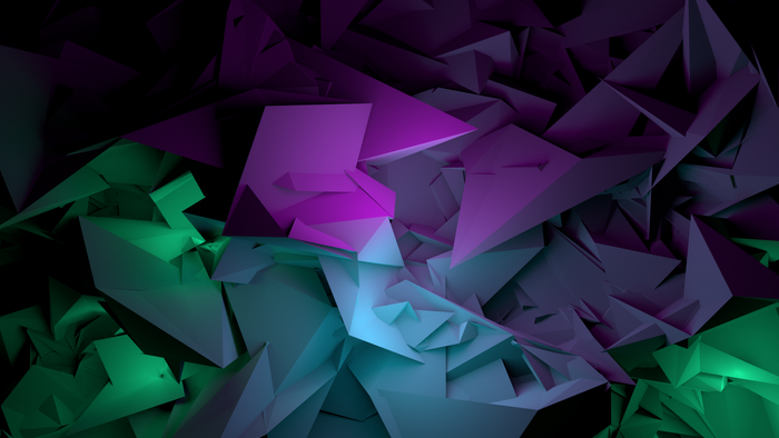 Abstract geometric shapes with purple and green lighting