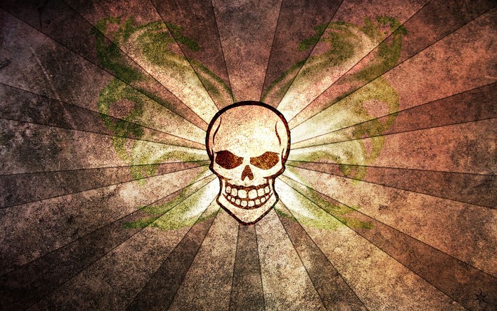 Dark Skull with Sunburst Background