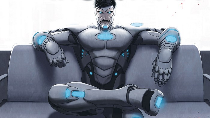 Superior Iron Man sitting on a couch