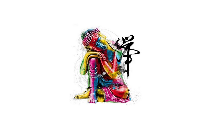 Colorful Buddha Statue with Calligraphy