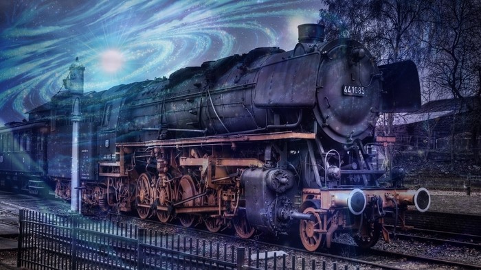 Steam train in a cosmic landscape