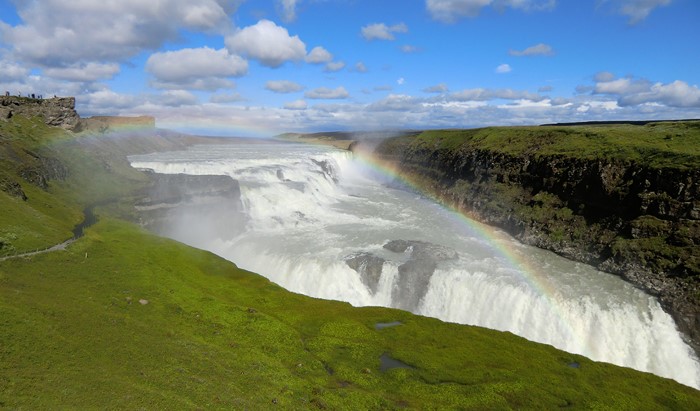 Goðafoss Waterfall in Iceland with Rainbow