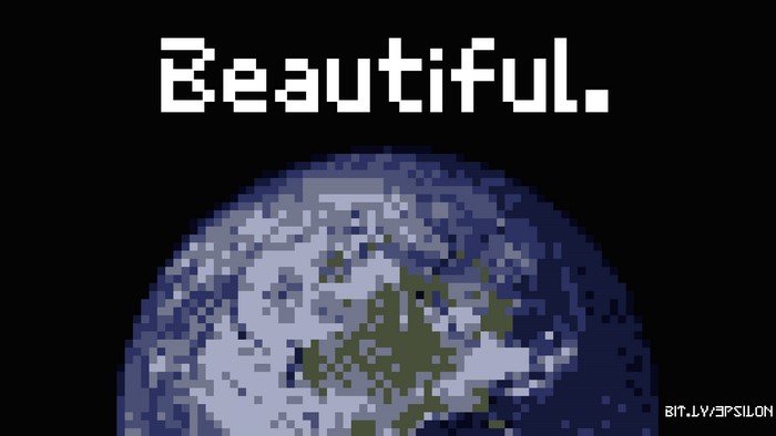 Pixelated Earth with "Beautiful." text