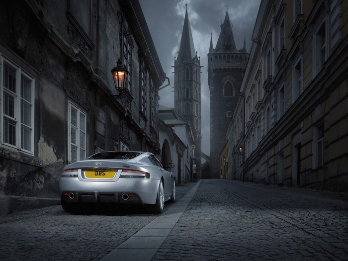 Aston Martin DBS on a cobblestone street