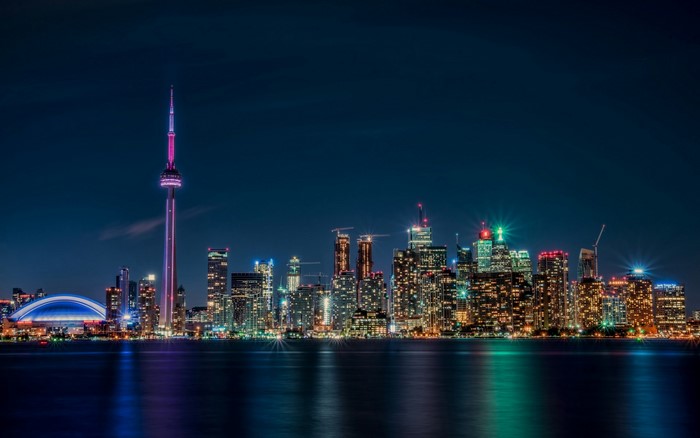 Toronto Skyline at Night with CN Tower