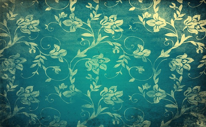 Vintage floral pattern on teal background