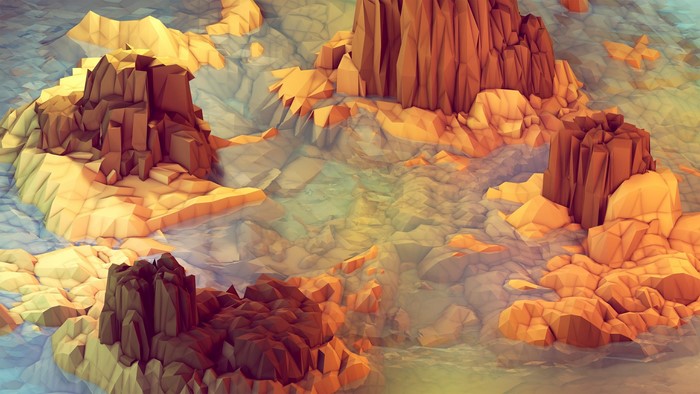 Low Poly Island Landscape with Water