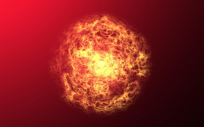 Abstract fiery sphere on red background