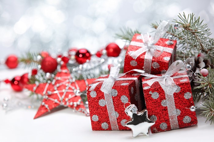 Christmas Gifts and Ornaments with Pine Branches
