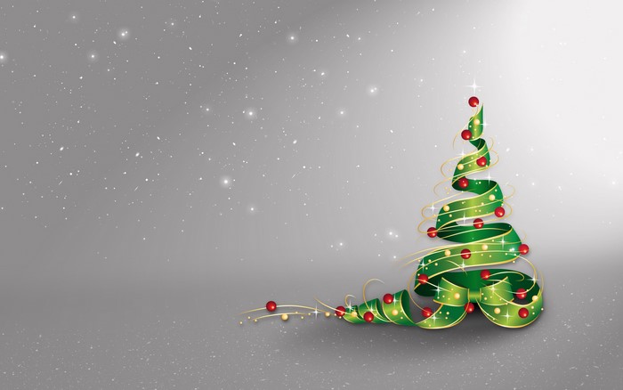 Christmas tree made of green ribbon with ornaments
