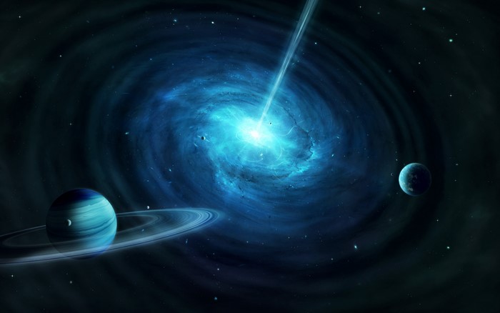 Sci Fi Quasar with Planets and Rings