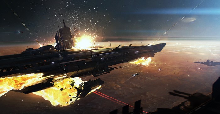 Sci-Fi Space Battle with Exploding Spaceship
