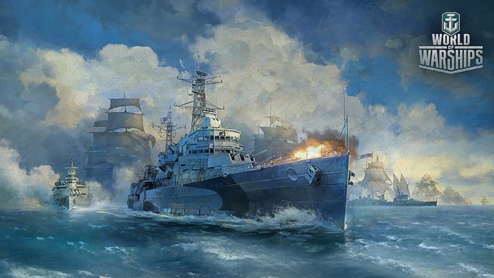 World of Warships naval battle painting