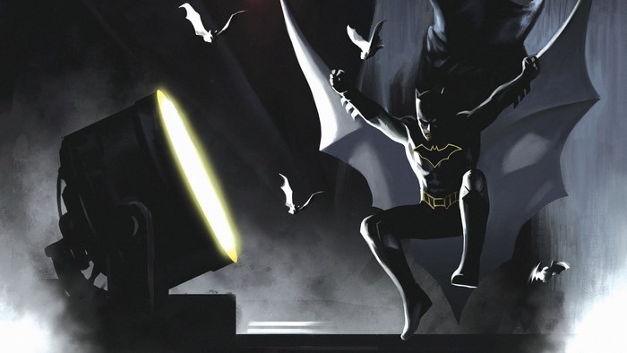 Batman from DC Comics with Bats and Spotlight