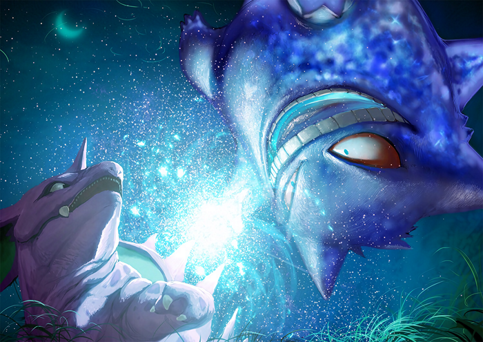 Gengar and Nidorino from Pokémon battling with energy