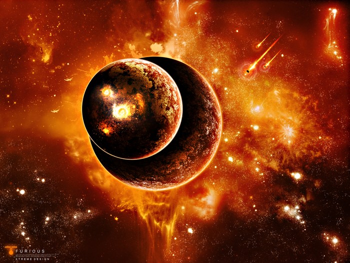 Artistic Space Scene with Planets and Meteors