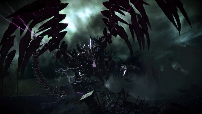 Dark Dragon creature with purple lightning in Guild Wars 2