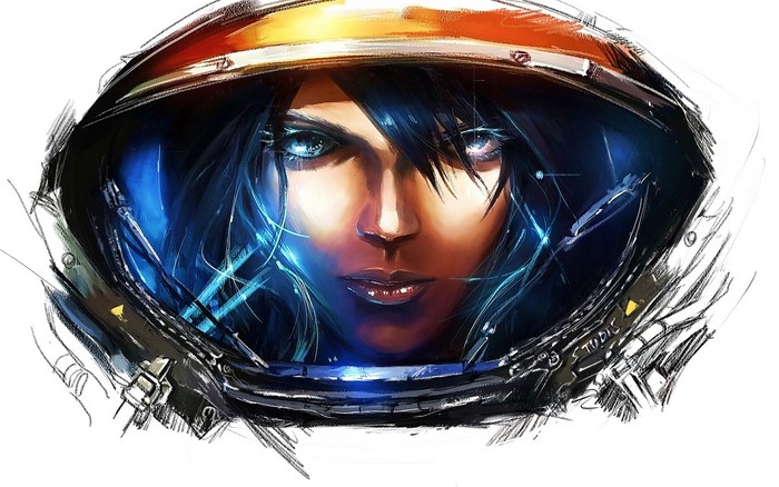 Kerrigan from Starcraft II in a helmet