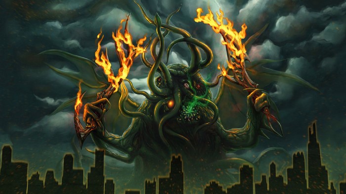 Cthulhu over a city skyline