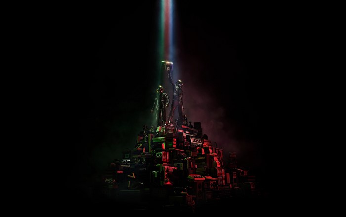 Daft Punk on a pile of electronics