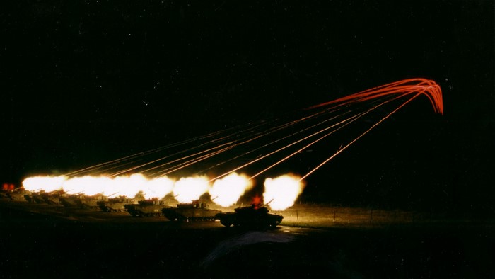 Tanks firing at night