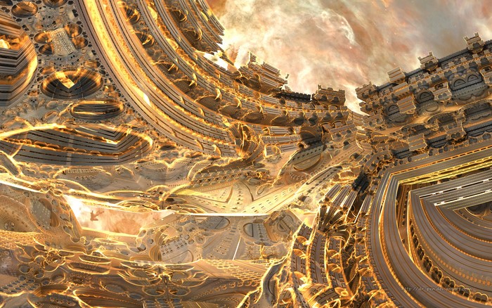 Abstract Fractal Landscape with Orange Glow