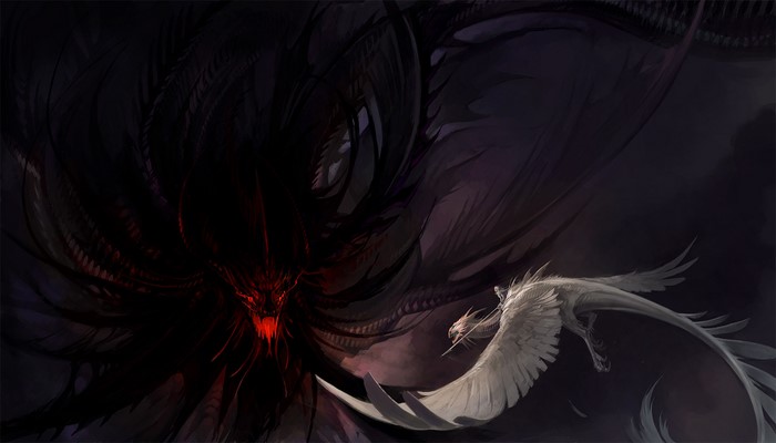 Fantasy Dragon vs White Creature