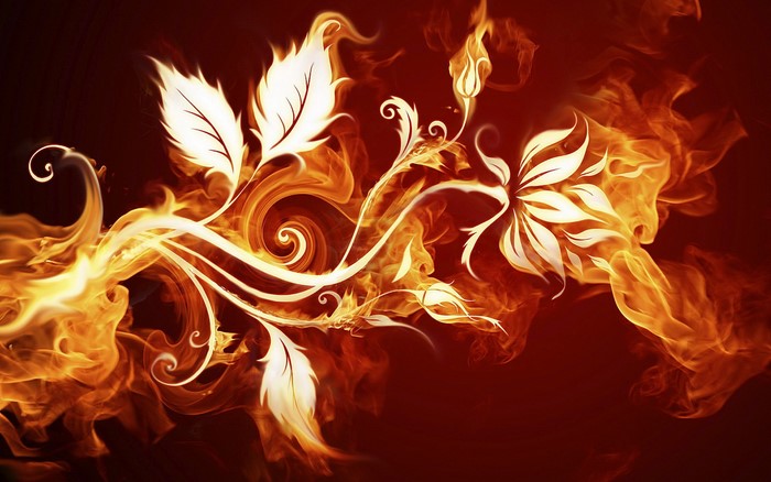 Fiery Floral Design with Swirling Flames