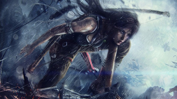 Lara Croft from Tomb Raider (2013) in rain