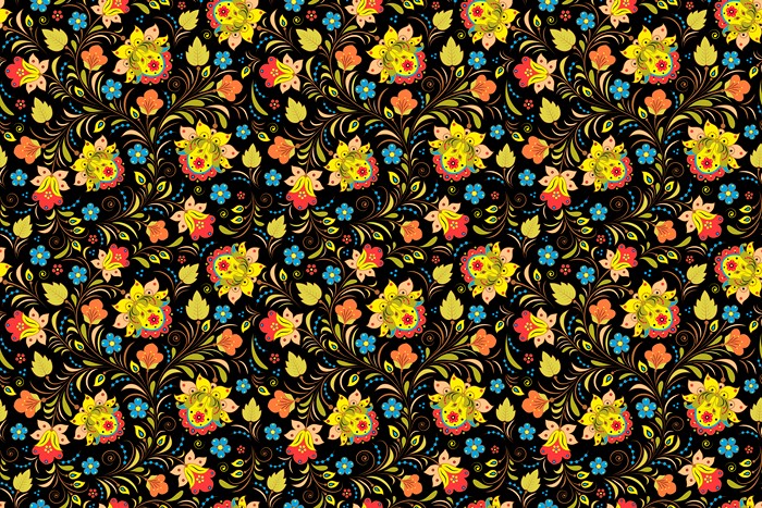 Khokhloma floral pattern on black background