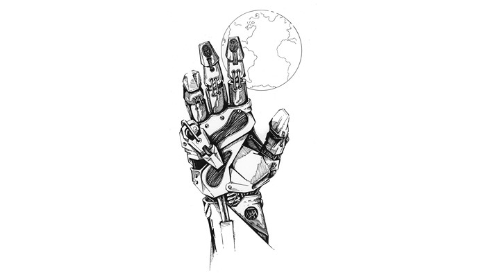 Robot hand reaching for the Earth