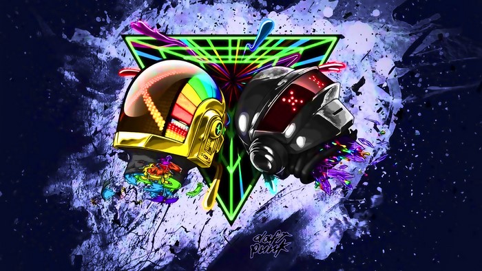 Daft Punk helmets with neon triangle