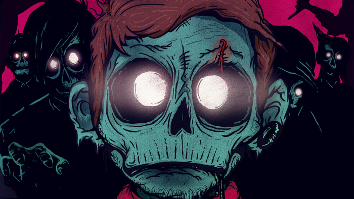 Zombies with glowing eyes in dark