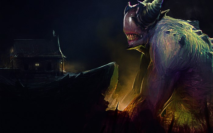 Dark creature near a small house
