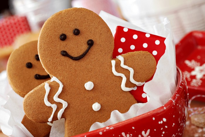 Gingerbread Man Cookies in a Red Bowl