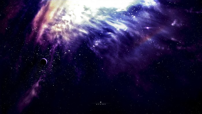 Purple and White Nebula with Planet