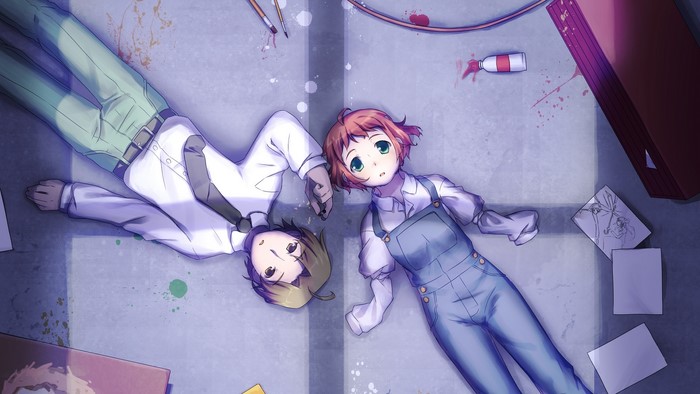 Rin from Katawa Shoujo lying on the floor