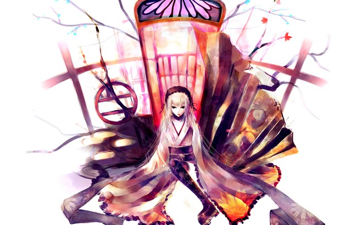 Anime girl in kimono with large fan