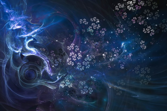 Abstract blue and purple nebula with glowing particles