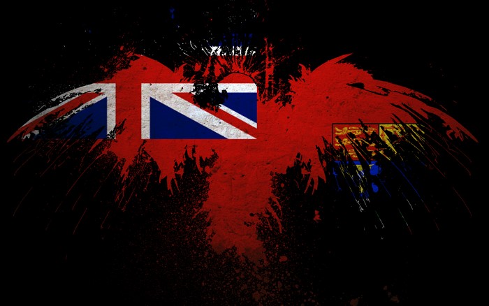 Poland and United Kingdom flags on abstract eagle
