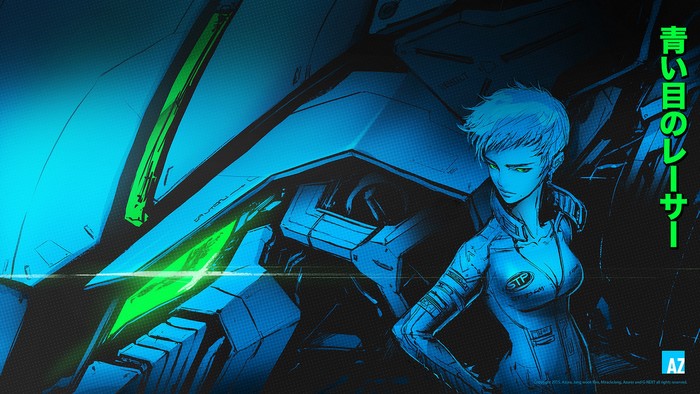 Woman in Sci-Fi Suit with Blue Mech