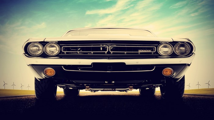 Dodge Challenger front view with windmills