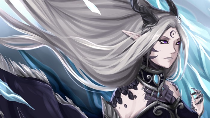 Dark Succubus with White Hair and Horns