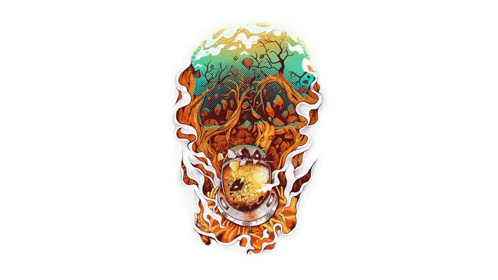 Skull with nature and fire elements