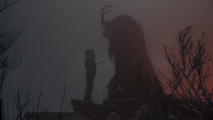 Krampus movie scene with child and creature